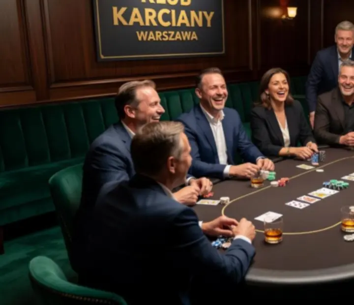 Uczestnicy mobilnego wieczoru pokerowego świętują zwycięskie rozdanie