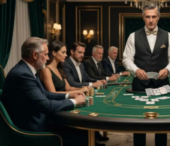 Profesjonalny krupier prowadzący wieczór pokerowy