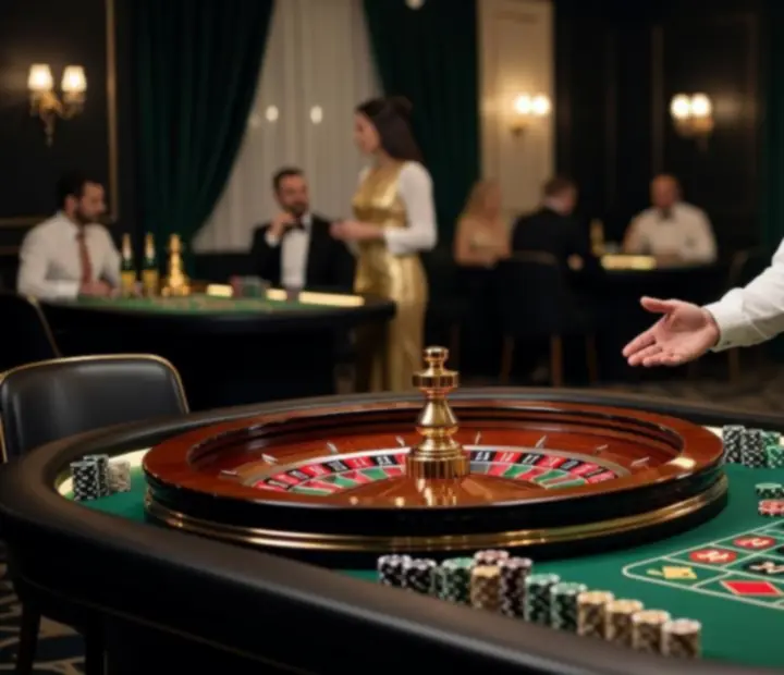 Elegancki stół do ruletki otoczony nastrojowym światłem